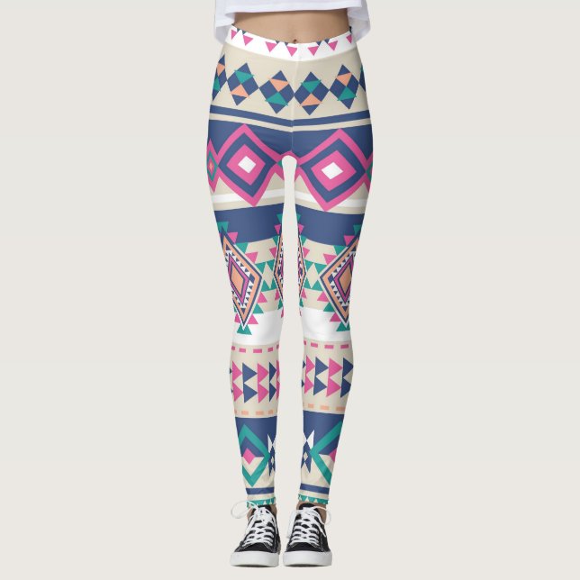 Aztec rosa mistura leggings femininas (Frente)