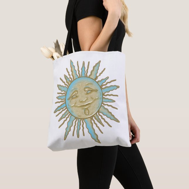 Aztec Smiling Sun Face | Tote Bag (Close Up)