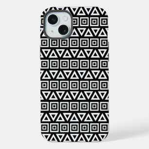 Aztec triângulos+quadrados branco-padrão em preto