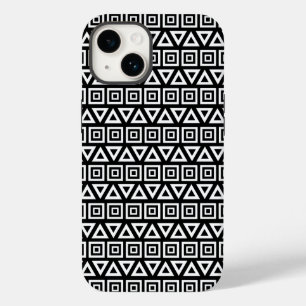 Aztec triângulos+quadrados branco-padrão em preto