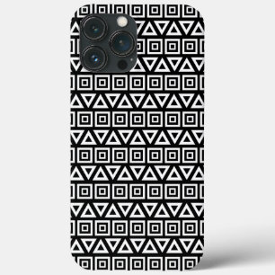 Aztec triângulos+quadrados branco-padrão em preto