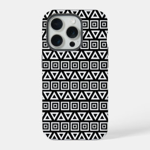 Aztec triângulos+quadrados branco-padrão em preto