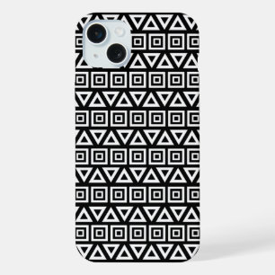 Aztec triângulos+quadrados branco-padrão em preto