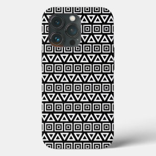 Aztec triângulos+quadrados branco-padrão em preto