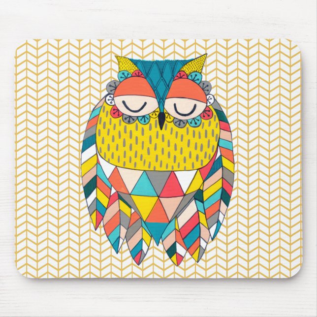 Aztec Tribal Modern Owl Chevron Mousepad (Frente)