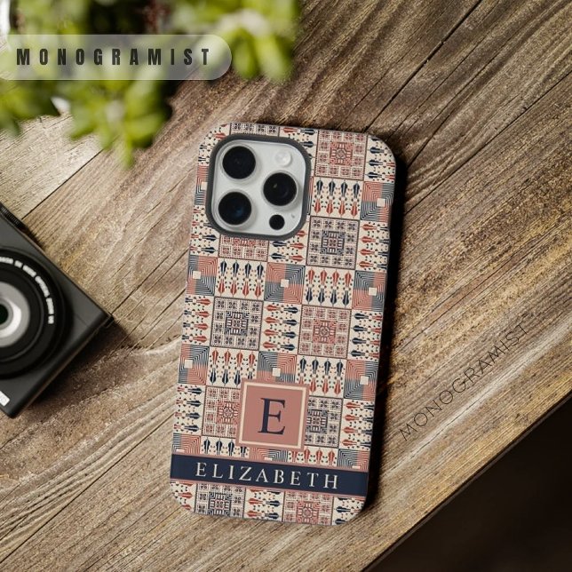 Aztec Vermelho Rosa-Rosa Personalizável, Verificad (Customizable Beige Pink Light Red Checkered Aztec iPhone Case)