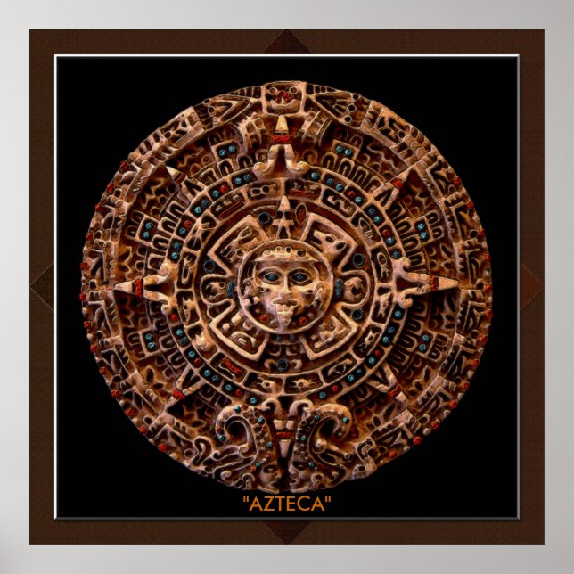 AZTECA ~ Mayan - Aztec Sun Calender Art Impressão (Frente)