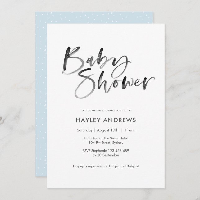 Azuis bebés do convite do chá de fraldas da (Frente/Verso)