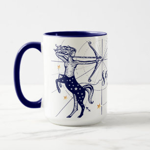 Azuis marinhos do zodíaco do Sagitário & caneca 