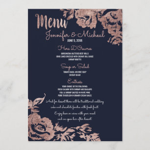 Azuis marinhos e menu floral Dourado cor-de-rosa