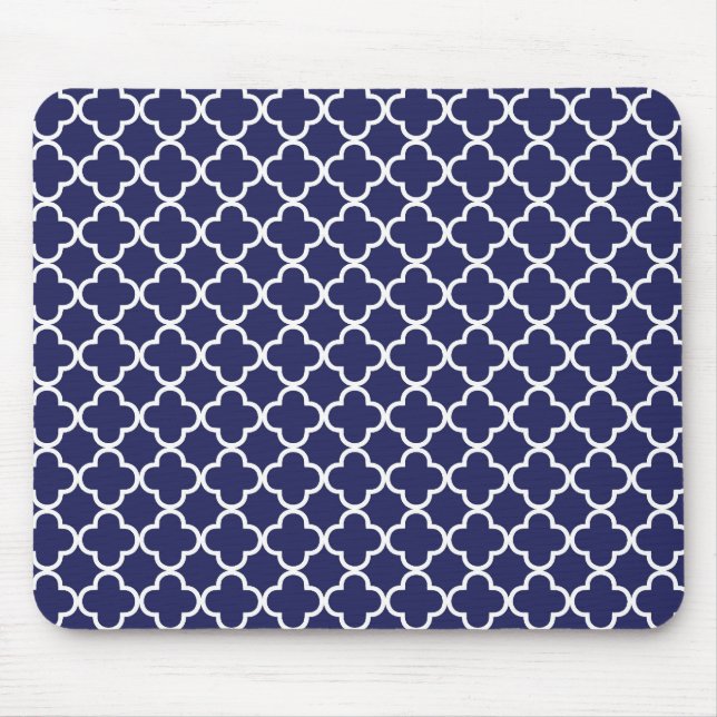 Azuis marinhos Quatrefoil Mousepad (Frente)