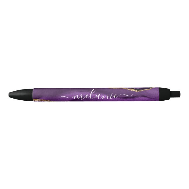 Azul Age Violeta Roxa Dourada Glitter Seu Nome Caneta (Frente)