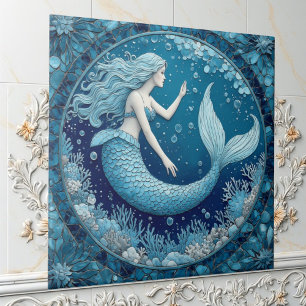 Azul Água-Marinha Sereia Oceano Bolha Mosaico Bril