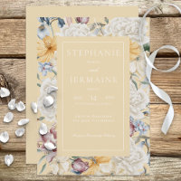 Azul Amarelo e Branco Floral no Convite Amarelo