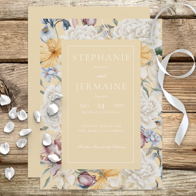 Azul Amarelo e Branco Floral no Convite Amarelo (Criador carregado)