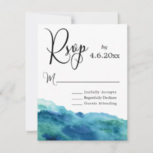 Azul Aqua Aqua Watercolor Moderno Casamento RSVP 2