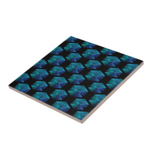 Azul-aqua brilha padrão geométrico preto