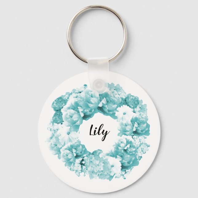 Azul-aqua Chaveiro da Bridesmaid Personalizada (Frente)