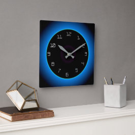 Azul/Aqua iluminado em preto> Relógio de Parede