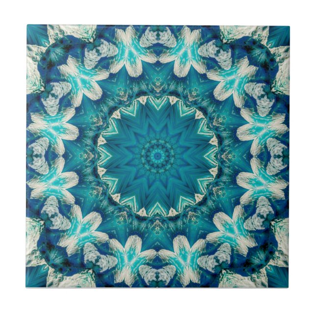 Azul Aqua Mandala Rosette Retro Hippie (Frente)