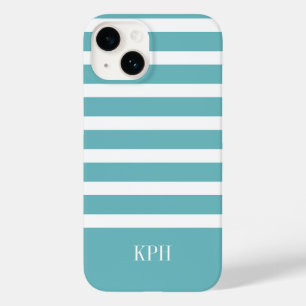 Azul-aqua moderno e Stripe branca com monograma