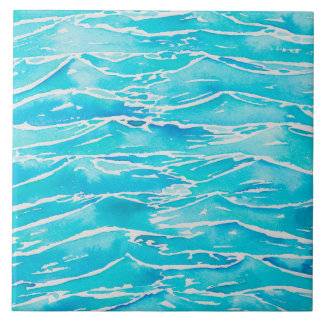 Azul Aqua Ocean Sea Waves Watercolor Impressão
