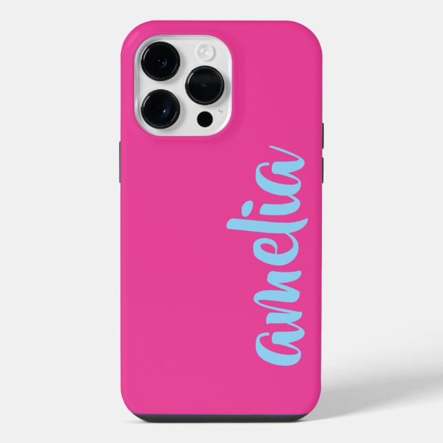 Azul-aqua script de nome personalizado cor-de-rosa (Verso)