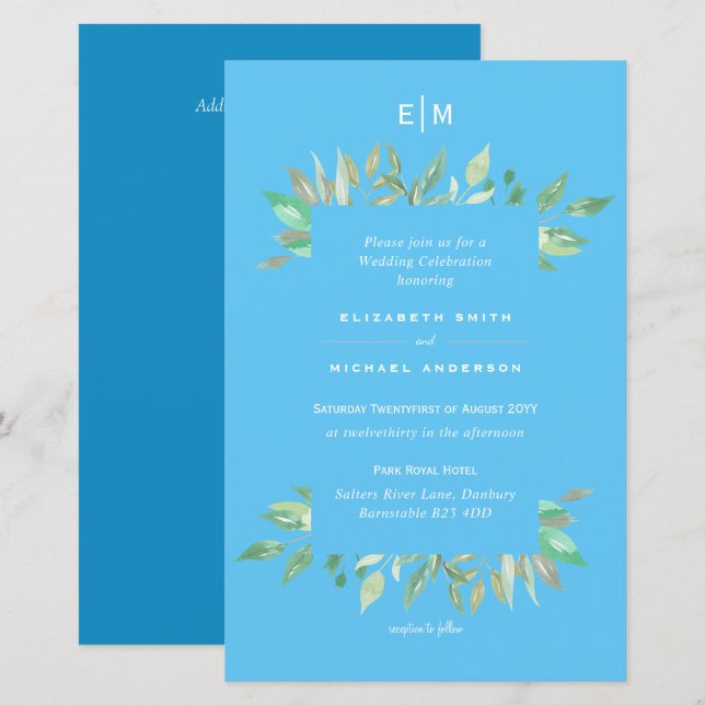 Azul Aqua Sky Azul Convite de casamento orçamental (Frente/Verso)
