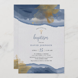 Azul-aquarela   Convite Dourado Baptism