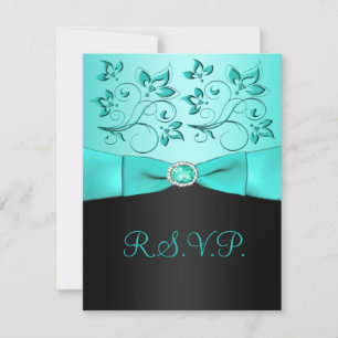 Azul-aquoso, placa RSVP Floral Preta