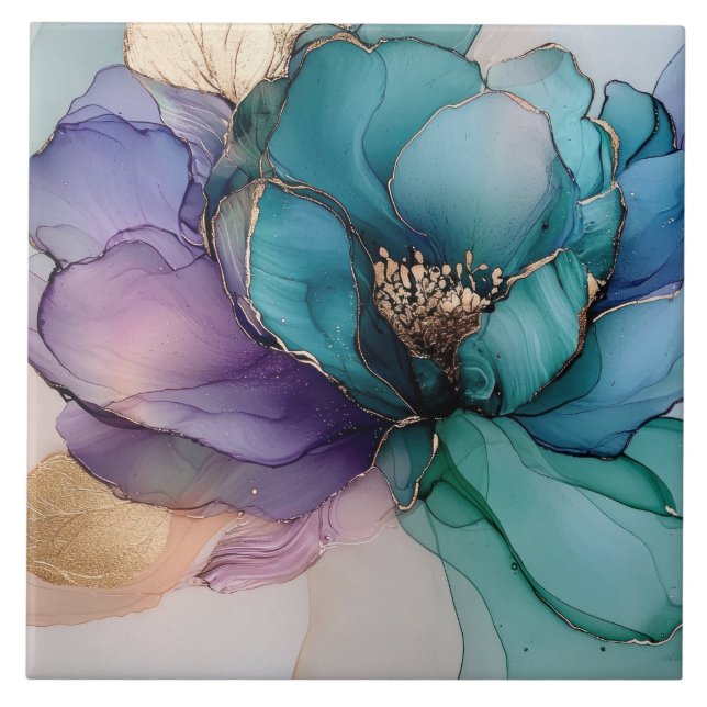 Azul Azul-Azul-Azul Dourado Floral (Frente)