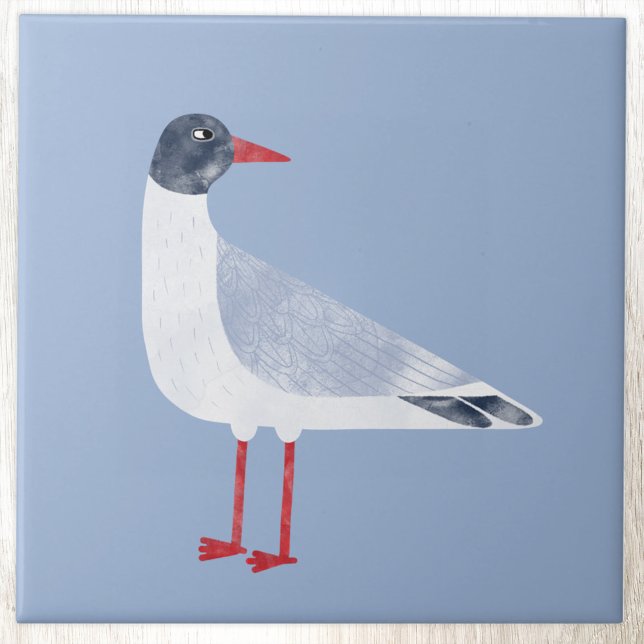 Azul-azul-azul-marinho (Fun Black Headed Gull seagull ceramic tile)