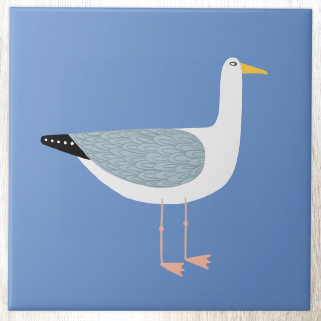Azul-azul-azul-marinho (Fun nautical seagull blue ceramic tile)