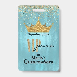 Azul bonito com crachá Dourado de Quinceañera VIP