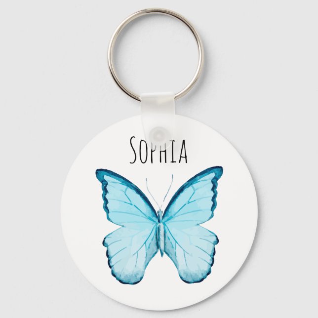 Azul Borboleta Personalizada Nome Modelo Chaveiro (Frente)