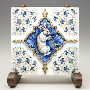 Azul Branco Dourado Lebre Trabalho de Rolo Medieva