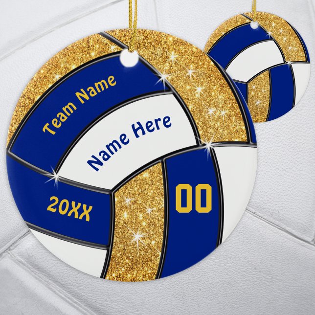 Azul, branco Dourado, ornamentos personalizados de (Blue, White and Gold, Personalized Volleyball Ornaments. Volleyball Team Gifts, Volleyball Favors. )