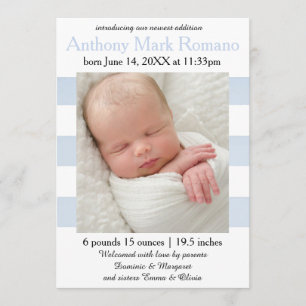 Azul/branco listra a foto - anúncio do nascimento