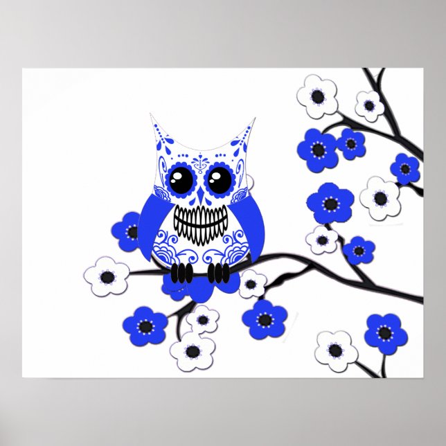 Azul, branco, Poster de flores de cereja (Frente)