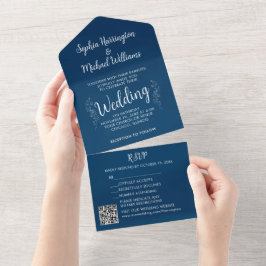 Azul branco tudo em um Convite de casamento botâni