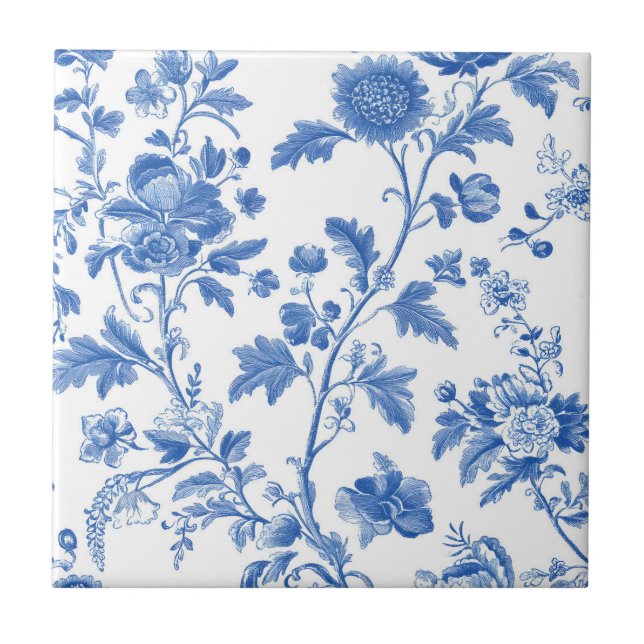 Azul Branco Vintage Toile Floral (Frente)