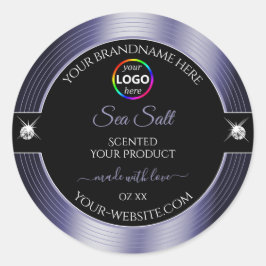 Azul brilhante, preto e luxuoso, com etiqueta de p