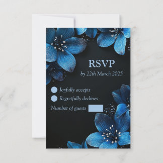 Azul-brusco RSVP de casamento escuro flores azuis