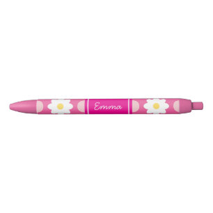 Azul Caneta de Padrão Floral Retro Cor-de-Rosa Doce