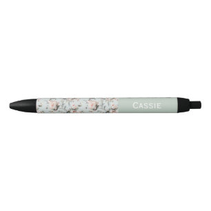 Azul Caneta Nome Personalizado Flor de Blossom com Páss