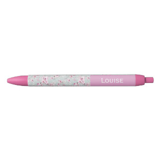 Azul Caneta Nome Personalizado Rosa Vintage