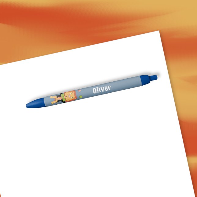 Azul Caneta Personalizada Circo Leão Faz Malabarismo Az (Fun circus juggling lion kid personalized blue pen . )