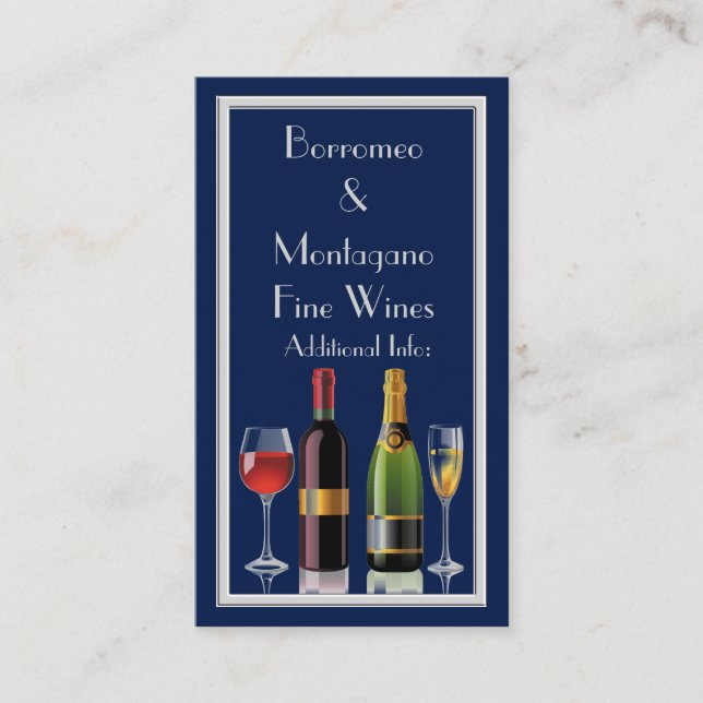 Azul Cartão de visita 2 de vinho fino (Frente)