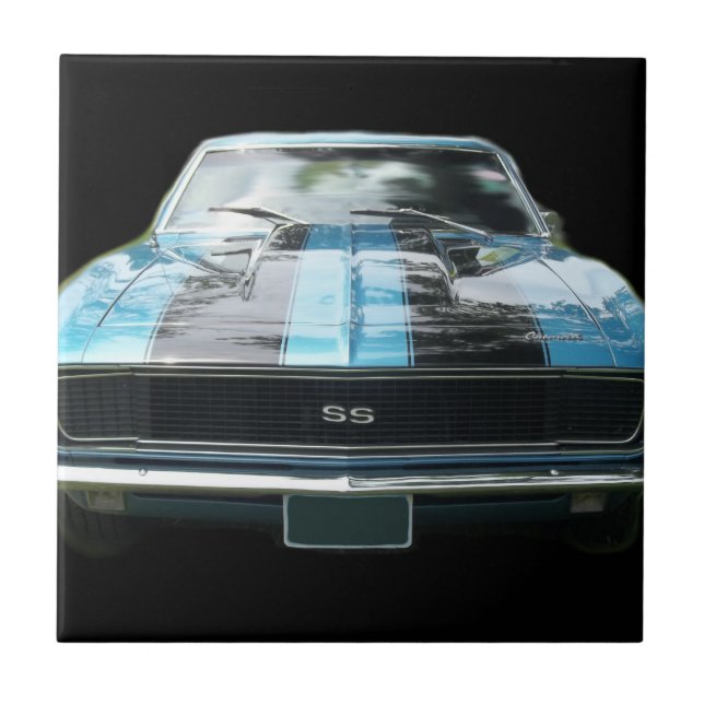 Azul-céu SS Camaro com listras pretas (Frente)