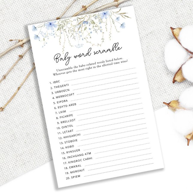 Azul Chá de fraldas Cornflower Baby Word Scramble (Criador carregado)